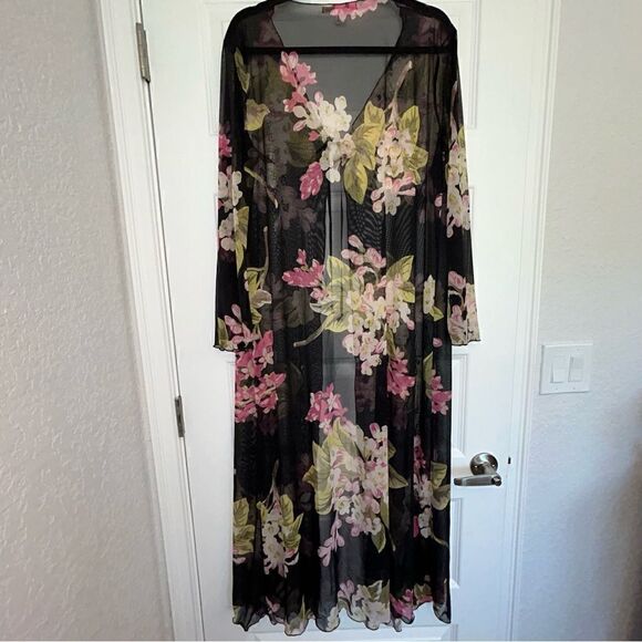 Victoria’s Secret Floral Print Sheer Tie at Top Long Sleeve Maxi Cover Up - Picture 6 of 8